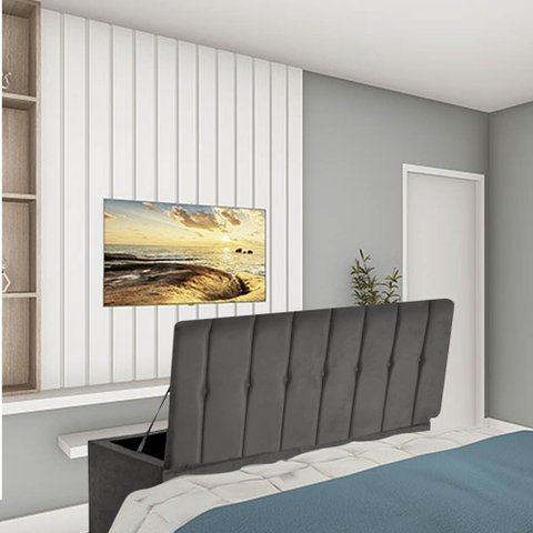 Calçadeira Baú Recamier Solteiro 100CM Kiara Courino Cinza Escuro - D A DECOR