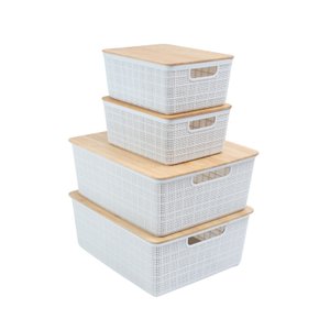 Kit 4 caixas organizadoras tampa bambu 2p/2m branca – Oikos