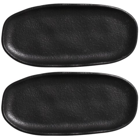 Kit 2 Travessas Rasas 16,5x8cm Orgânico Preto Cerâmica Mesa