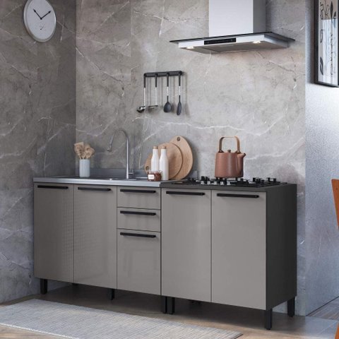 Kit 2 Balcões Modulados Gabinete Pia 120cm e Cooktop 80cm Mônaco sem Tampo