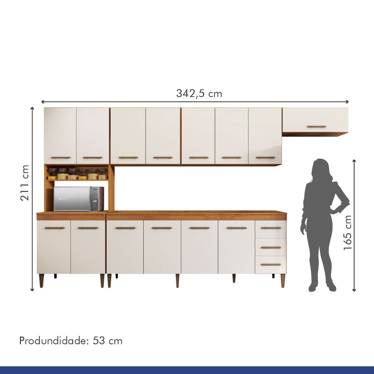 Cozinha Modulada 14 Portas 3 Gavetas Atenas Kaiki Móveis:Nature/Off - 10