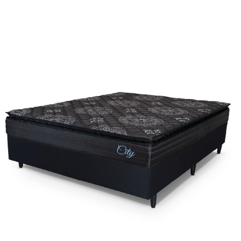 Cama Box Casal Colchão com Molas Ensacadas City Pillow Top 138x188x61cm Preto Hellen