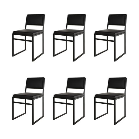 Kit 6 Cadeiras Industrial Isa Corino Preto para Mesa Sala de Jantar Cozinha - Preto