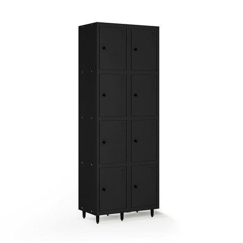 Armário Roupeiro Locker Guarda-Volume de Aço 8 Portas Pequenas com Fecho para Cadeado Vestiário Academia Preto