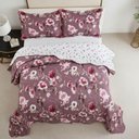 Ver imagem 5 de Kit Cobre Leito Colcha Magnus Solteiro 2 Peças Dupla Face Estampado Floral - Vinho - 100% Polié