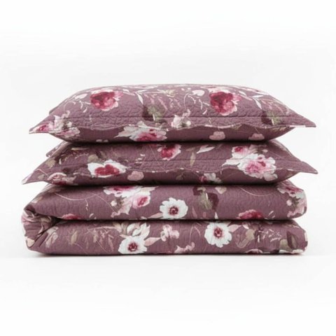 Kit Cobre Leito Colcha Magnus Solteiro 2 Peças Dupla Face Estampado Floral - Vinho - 100% Polié
