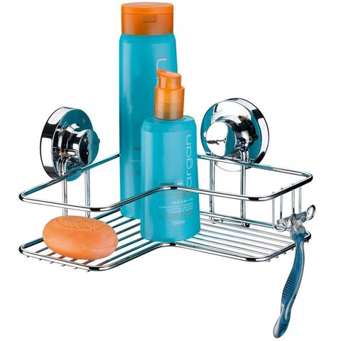 Suporte Porta Shampoo Sabonete Cantoneira Ventosa Cromado