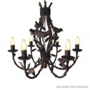 Ver imagem 1 de Lustre Rústico Ouro Velho com Folhas e Pássaros de Madeira