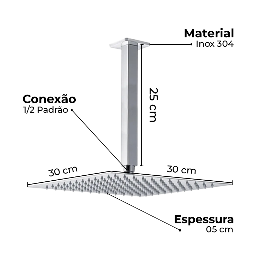 Ducha Chuveiro de Teto Cromado 30x30 - 2