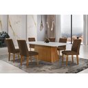 Ver imagem 1 de Sala de Jantar Completa Luna C/ Tampo Vidro Canto Curvo 180x90cm e 6 Cadeiras Jade Imbuia/off White