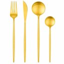 Ver imagem 1 de Kit Talheres Dourados em Aço Inox 24 Peças Fosco Acetinado para Mesa Posta Elegante Utimix
