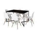 Ver imagem 2 de Mesa Jantar Industrial Retangular Preta 137x90cm Base V Ferro Preto com 6 Cadeiras Branca Eames Made