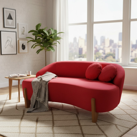 Namoradeira Sofá Feijão Moscou 150cm Orgânica Veludo Vermelho