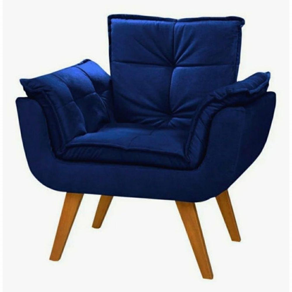 Cadeira Opala Sala Suede Azul Royal - 1