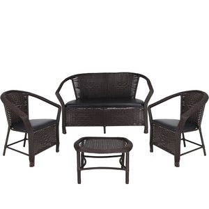 Conjunto Namoradeira 2 Poltronas Assento Estofado e Mesa Fibra Sintética - Preto/Tabaco - Navegantes
