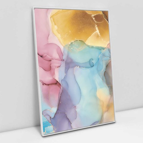 Quadro Decorativo em Canvas Abstrato Mármore Lux Colors TaColado Moldura Flutuante 4,5cm Branca 90 x
