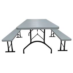 Conjunto de Mesa para Refeitório Branca dobrável com 2 Bancos - 2