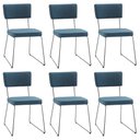 Ver imagem 1 de Kit 6 Cadeiras de Jantar Decorativa Base Aço Preto Luigi Linho Azul Jeans - Gran Belo