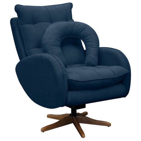 Poltrona de Amamentação Base Giratória e Balanço em Madeira Angra Veludo - Sofa Store:Veludo Azul Ma