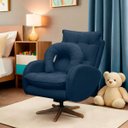 Ver imagem 2 de Poltrona de Amamentação Base Giratória e Balanço em Madeira Angra Veludo - Sofa Store:Veludo Azul Ma