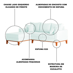 Sofá 3 Lugares Beny com Chaise Esquerdo Corino Branco - 6