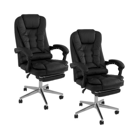 Kit 2 Cadeiras Presidente Oficial Ergonômica com Apoio para Pés Base Giratória Ajustável Preta
