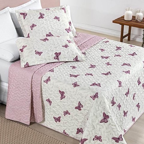 Cobre Leito Solteiro Dupla Face Avere 200 Fios Estampado 2 Peças - Borboletas