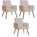 Ver imagem 1 de Kit 03 Poltronas Decorativa Maria W01 Pés Palito Linho Bege Couríssimo Camel - Lyam Decor