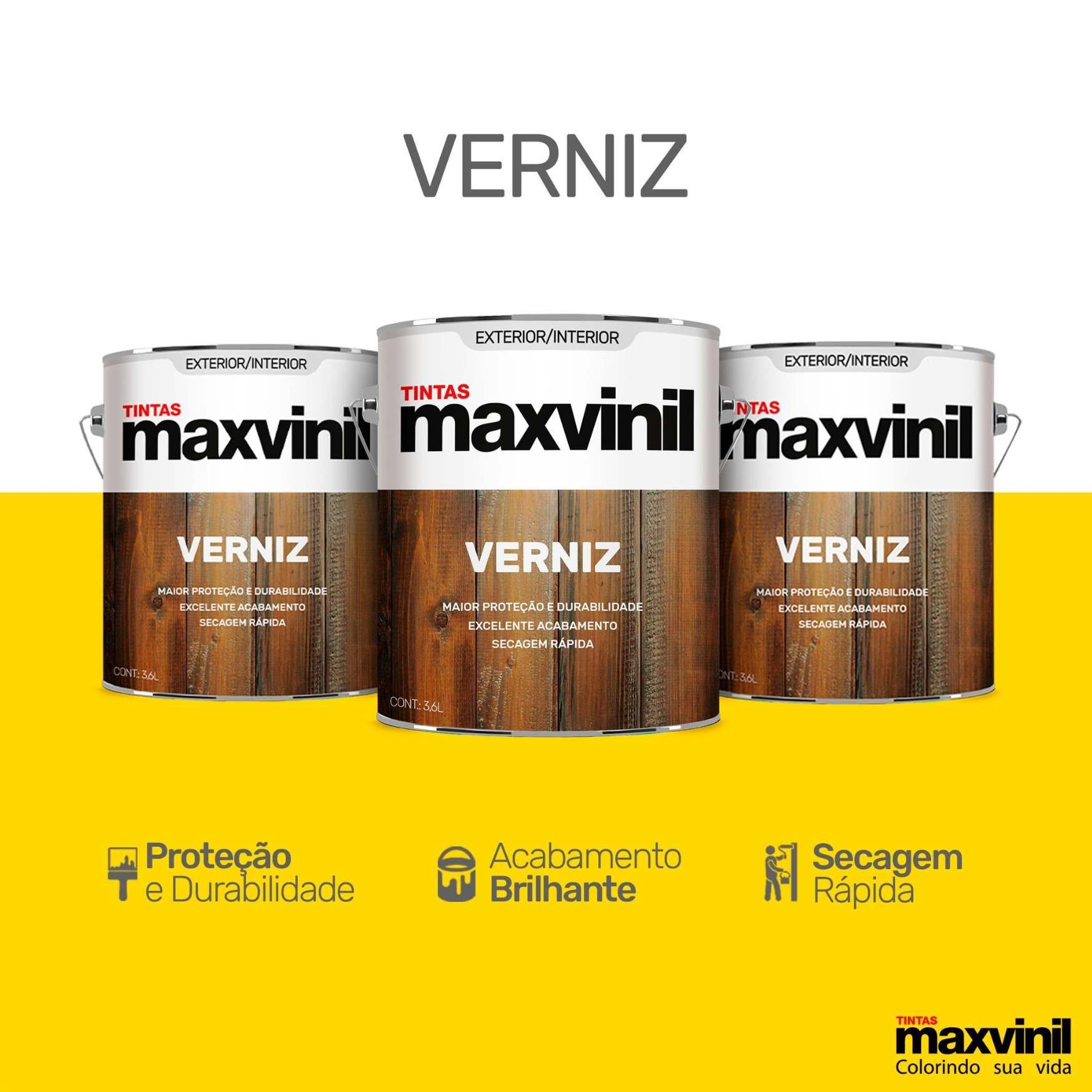 Maxvinil Verniz Maritimo Brilhante Madeiras Incolor 3,6lts Tintas Maxvinil Mogno - 3