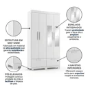 Ver imagem 4 de Guarda-Roupa Solteiro 4 Portas, 4 Gavetas, Pés e Espelho MDF Cambori Branco