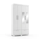 Ver imagem 2 de Guarda-Roupa Solteiro 4 Portas, 4 Gavetas, Pés e Espelho MDF Cambori Branco