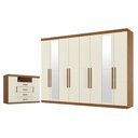 Ver imagem 1 de Guarda Roupa Casal Master New 8 Portas de Bater 4 Gavetas MDP com Espelho e Cômoda Jatobá Areia