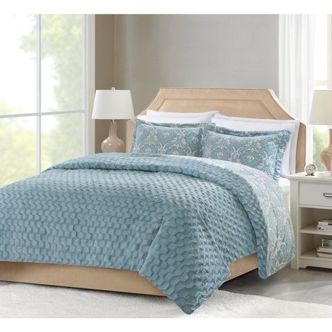 Colcha Casal Home Desing Mink Azul Corttex 3 peças