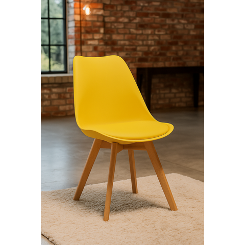 Cadeira Eames Wood Leda Design Elegante - Amarela