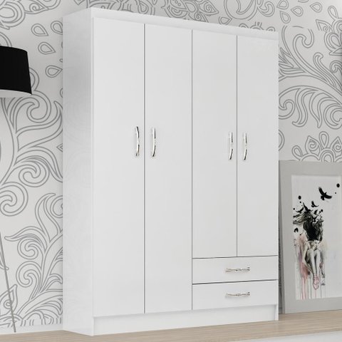 Guarda-roupa Solteiro Tunísia 4 Portas 2 Gavetas Branco - Pnr Móveis