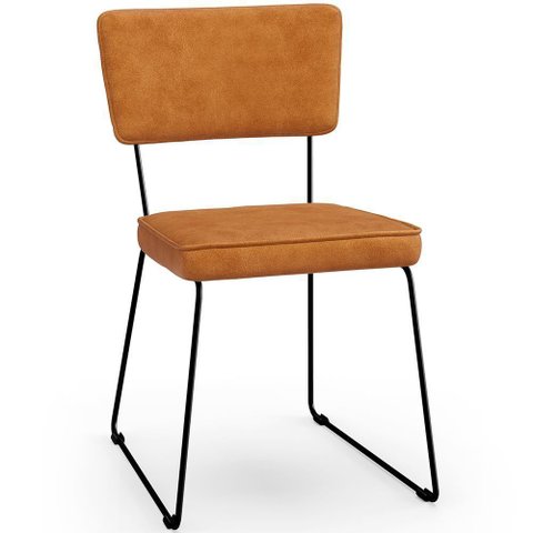 Cadeira Decorativa Estofada para Sala de Jantar Base em Aço Allana L02 Couríssimo Canela - Lyam