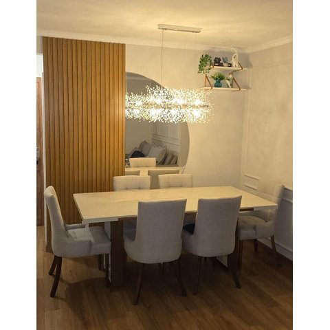 Sala de Jantar Madeira Maciça com Vidro 6 Cadeiras 2,0x1,0m - Real - Requinte Salas