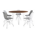 Ver imagem 2 de Mesa Jantar Redonda 110cm Amêndoa Clips 3 Pés com 5 Cadeiras Eames Eiffel Brancas Ferro Branco
