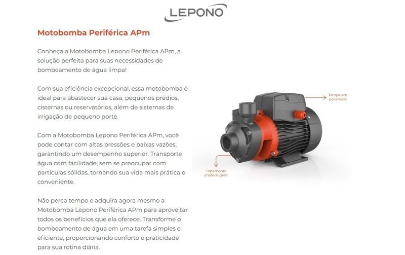 Bomba Lepono Periférica Apm37 0,5cv Monofásico 220v Azul 220 (m) - 2
