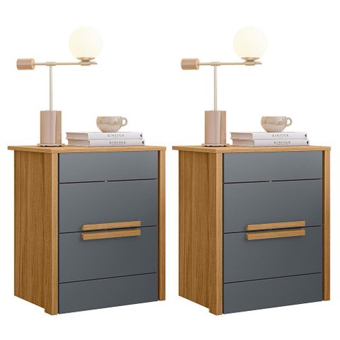 Kit 2 Mesas de Cabeceira Dhara 2 Gavetas Freijó/cinza - Moval