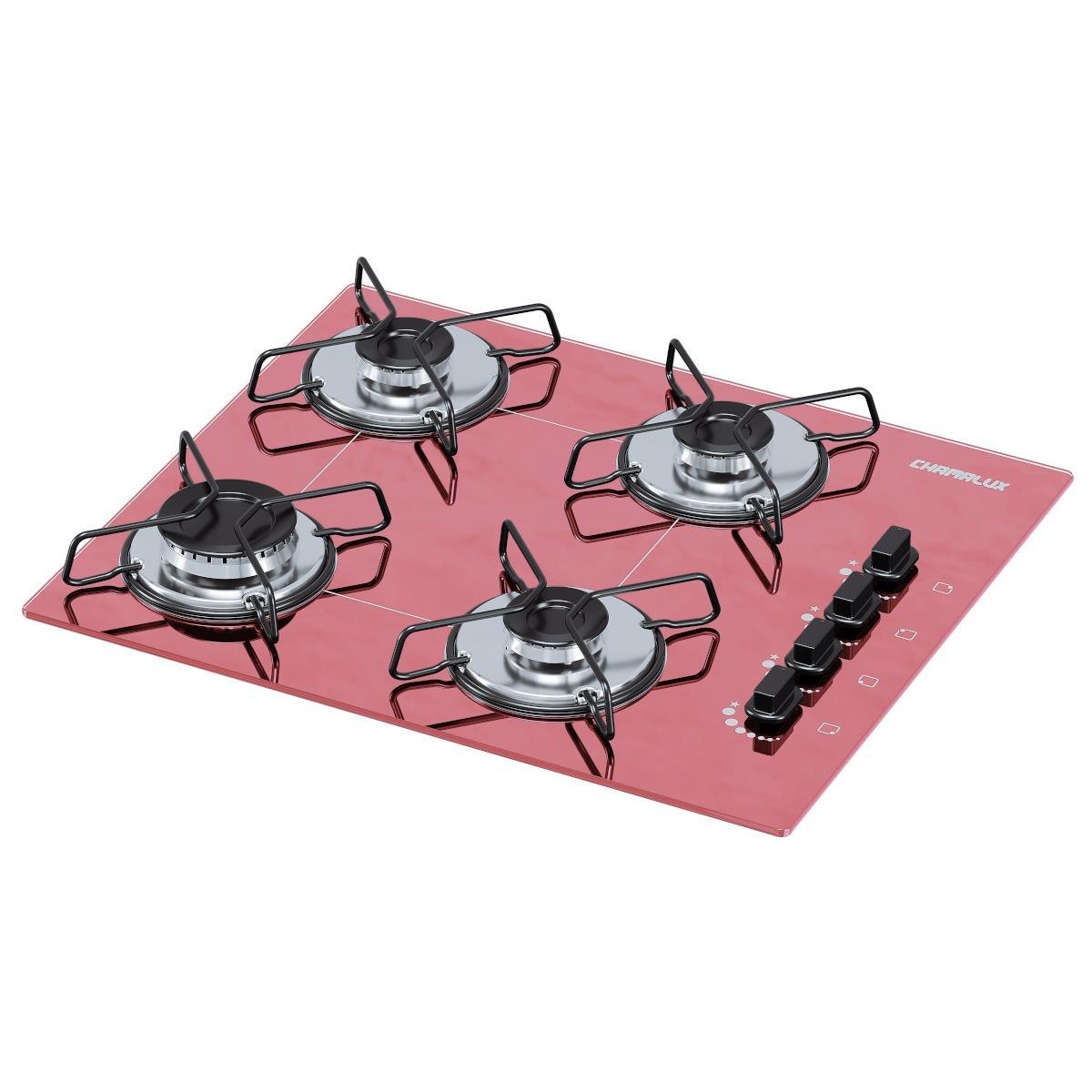 Fogão Cooktop 4 Bocas Rosa a Gás Ultra Chama Lux Aço Aramado