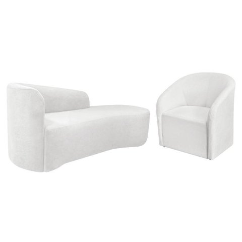 Kit Sofá Curvo França 140cm Ld. e Poltrona Luiza Max Conforto, Bouclé Branco