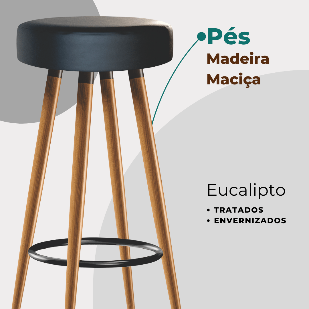 2 Banquetas Altas para Cozinha e Bancada Preta 65cm Egmobile 2 Banquetas Roma Slim 65cm Banquetas de - 6