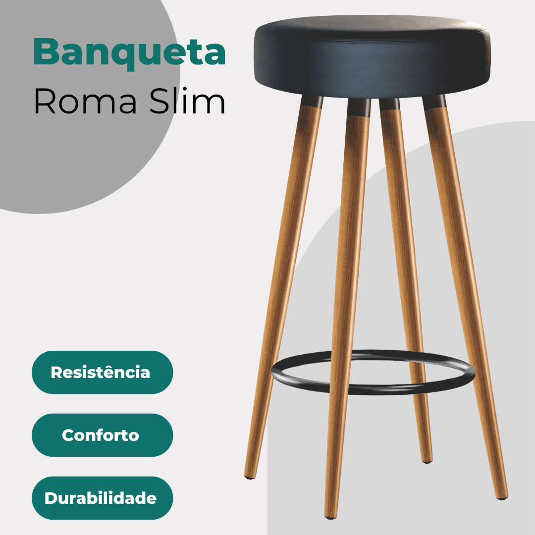 2 Banquetas Altas para Cozinha e Bancada Preta 65cm Egmobile 2 Banquetas Roma Slim 65cm Banquetas de - 3