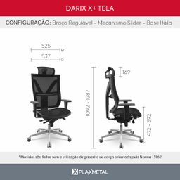 Cadeira Escritório Presidente Giratória Darix X+ Slider Braços 3d Plaxmetal Nr17 em Tela Preta - 5