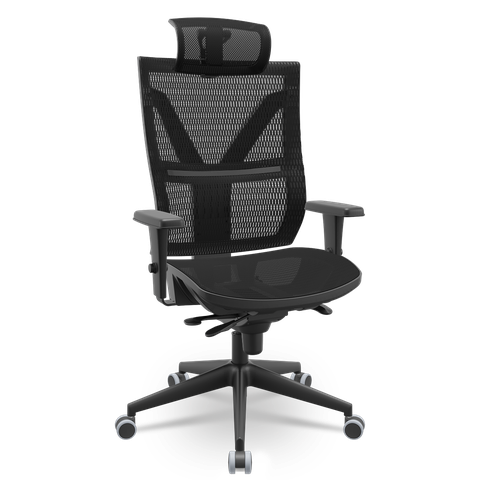 Cadeira Escritório Presidente Giratória Darix X+ Slider Braços 3d Plaxmetal Nr17 em Tela Preta