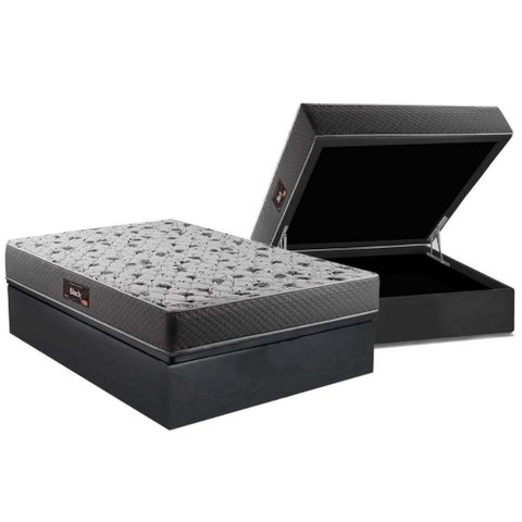 Cama Box Baú Casal: Colchão Ortopédico Herval D28/EP Anatômico Black + Base CRC Suede Gray(