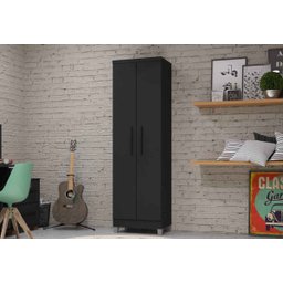 Armário Multiuso Fit Preto 2 Portas Sapateira / Lavanderia 1,90 Altura - E. E. Móveis - 2
