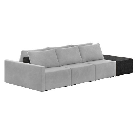 Sofá Ilha 3 Lugares Living 402cm Modulado Sala Lary Veludo Cinza/pu Pto K01 - D'Rossi