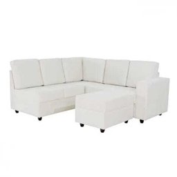 Sofá de Canto 5 Lugares com Puff Sofia Pena 1,96M x 1,01M Marfim - 4
